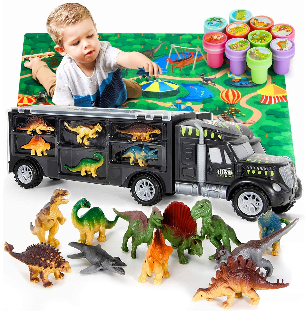 MOBIUS Toys Dinosaur Truck Carrier – a large, durable transporter perfect for imaginative journeys.