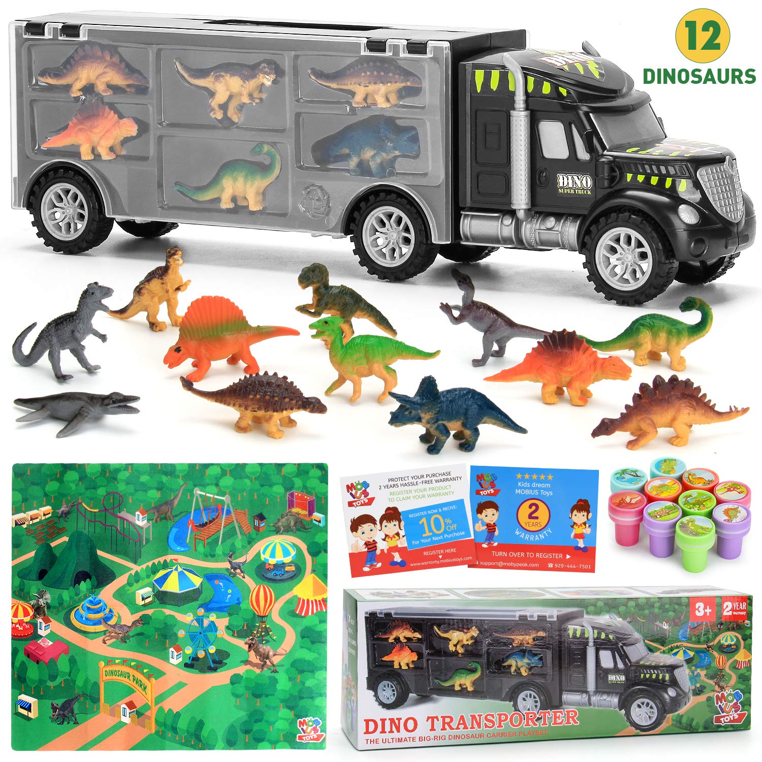 Gift-ready MOBIUS packaging makes a memorable dinosaur-themed present.