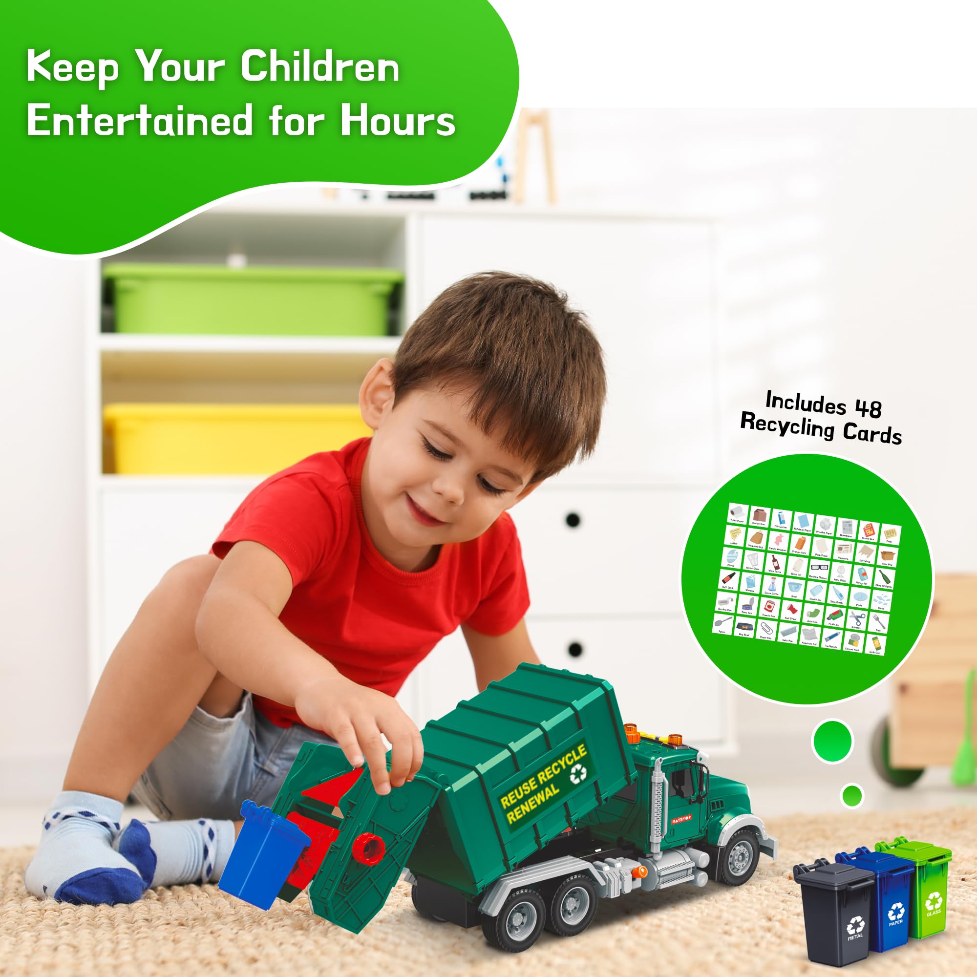 Mobius Toys three color‑coded bins support sorting play.