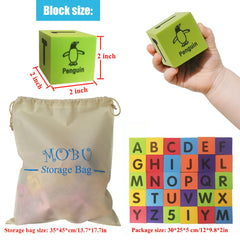 MOBU foam blocks showing letters A-Z for alphabet learning