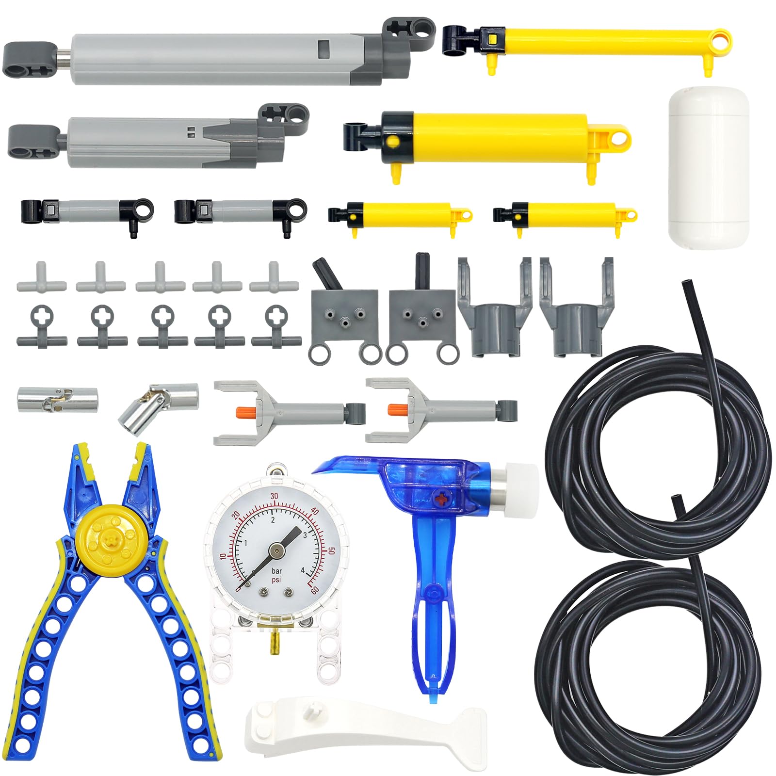 MOCBROPCS 33-piece pneumatic kit components laid out for versatile builds.