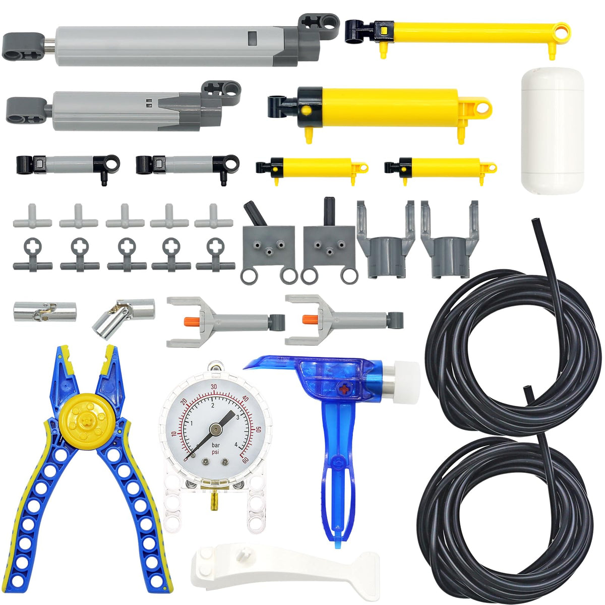 MOCBROPCS 33-piece pneumatic kit components laid out for versatile builds.