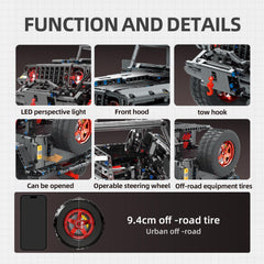 MOCBROPCS RC Off-Road SUV Wrangler rechargeable battery supports extended sessions.