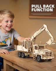 MOCBURIKU Pull-back excavator puzzle demonstrates fun, motion-ready play.