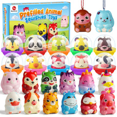 Mocoosy 24-pack animal squishies in capsules for party favors and sensory play.