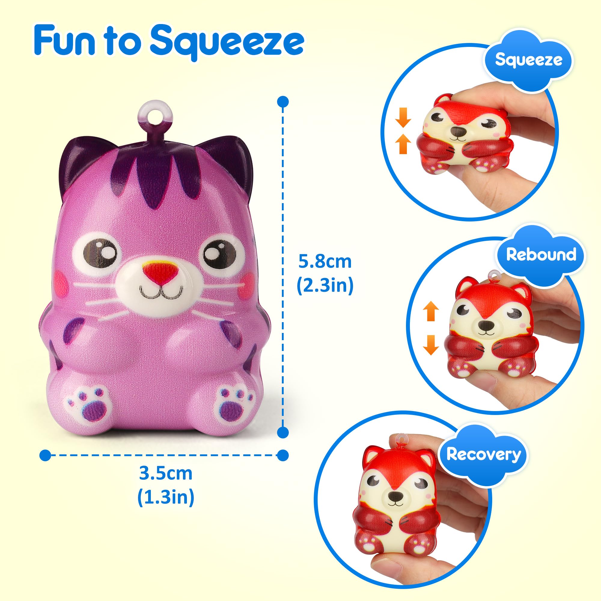 Mocoosy animal squishies in assorted designs for classroom rewards and fine motor practice.