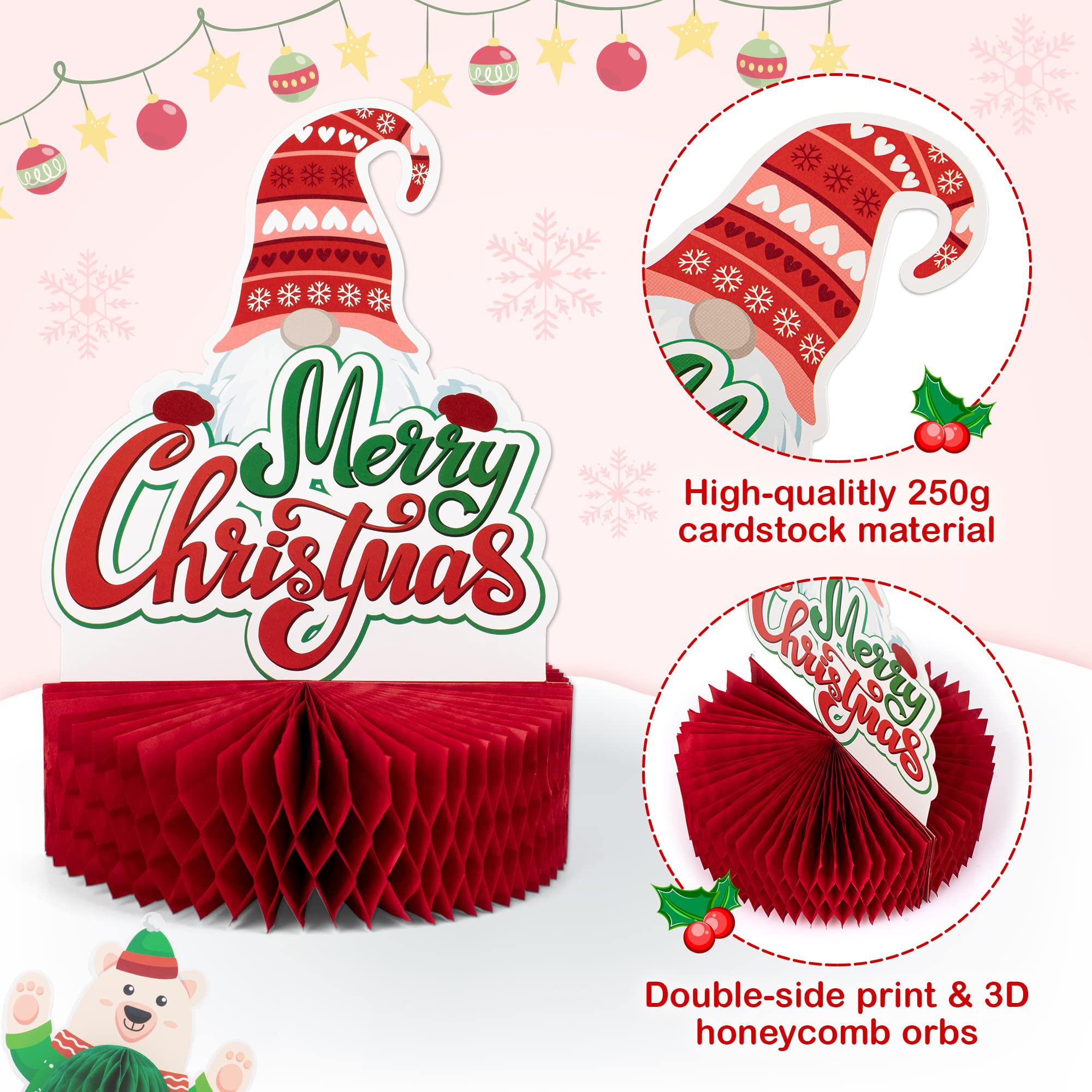 Mocoosy Gnome honeycomb centerpiece creates a whimsical holiday focal point