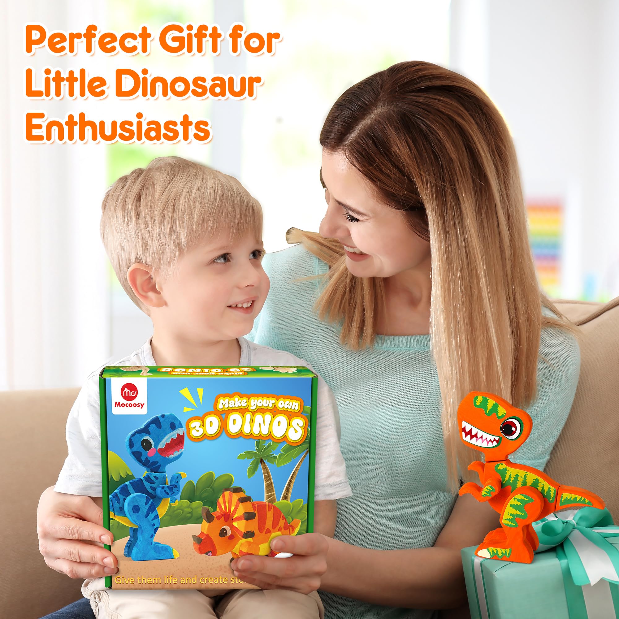 Mocoosy kids craft session with wooden dinos promotes fine motor skills