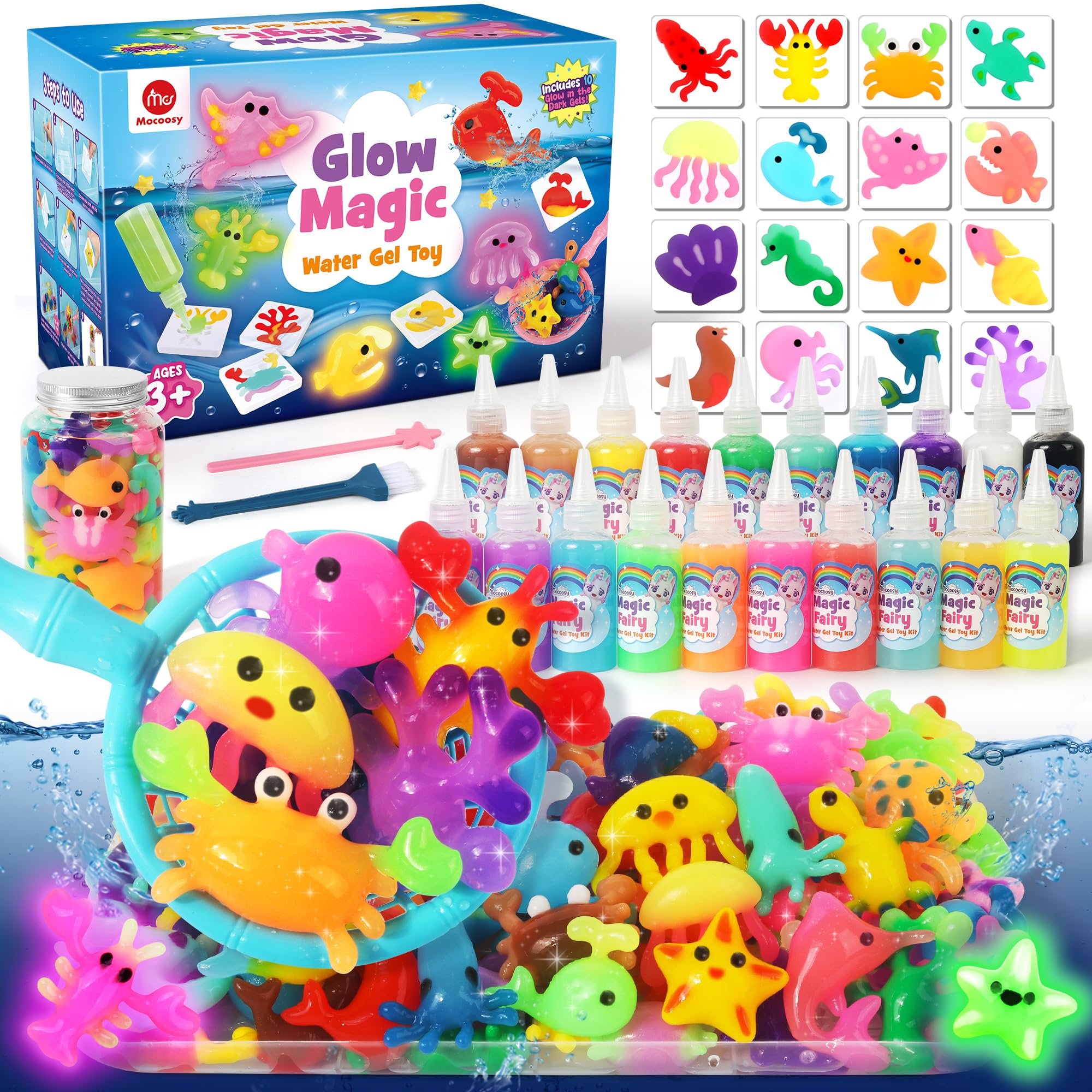 Mocoosy glow gel set highlighting luminous glow for magical night-time play