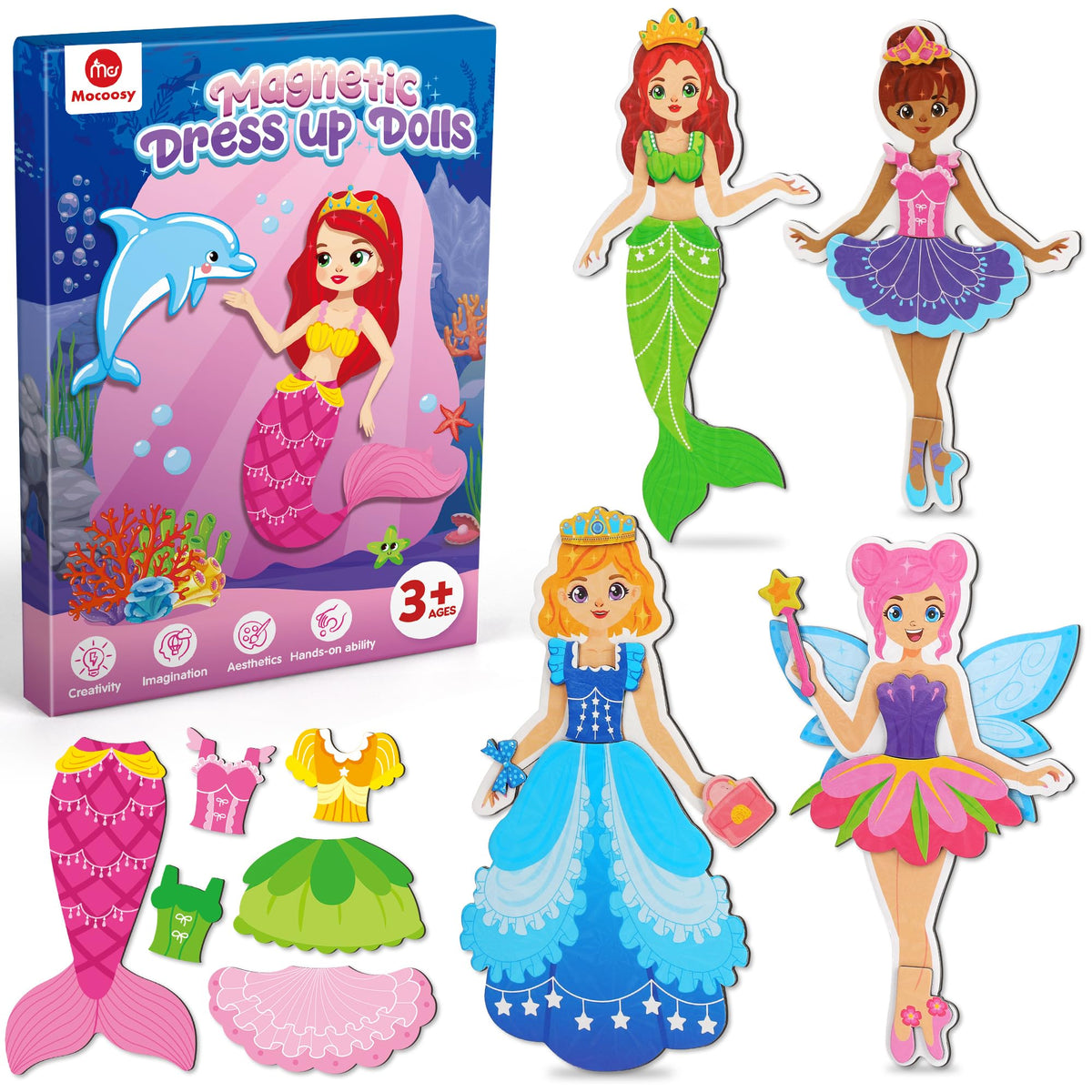 Mocoosy magnetic dress-up dolls princess set with durable outfits for imaginative play