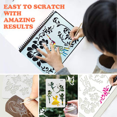 Mocoosy multicolor scratch art reveals vivid backgrounds after scratching.