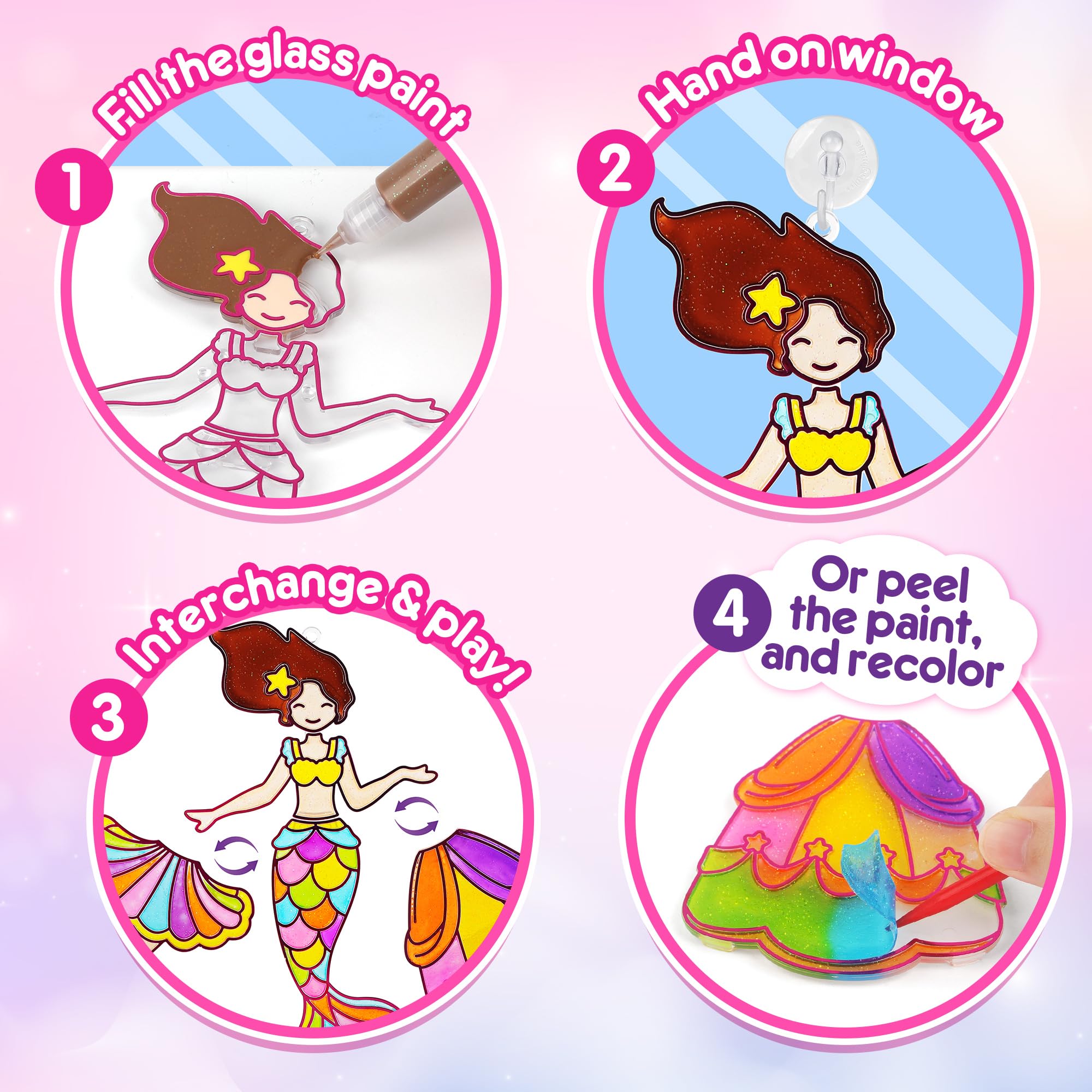 Mocoosy Princess Window Art Kit suction cups ready to hang art