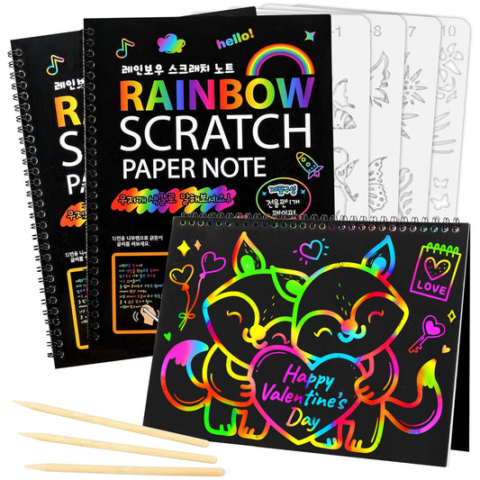 Mocoosy rainbow scratch art notebook front cover with bold colors, perfect for safe kids crafts.