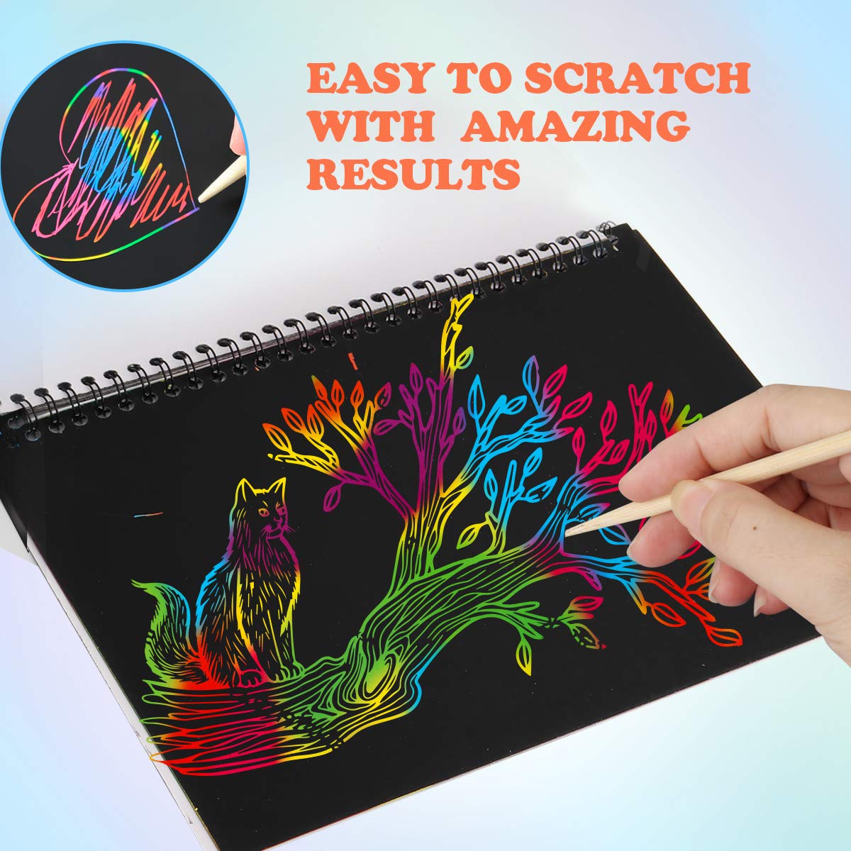Mocoosy stencil set with four reusable PET stencils, ideal for guided scratch art projects.