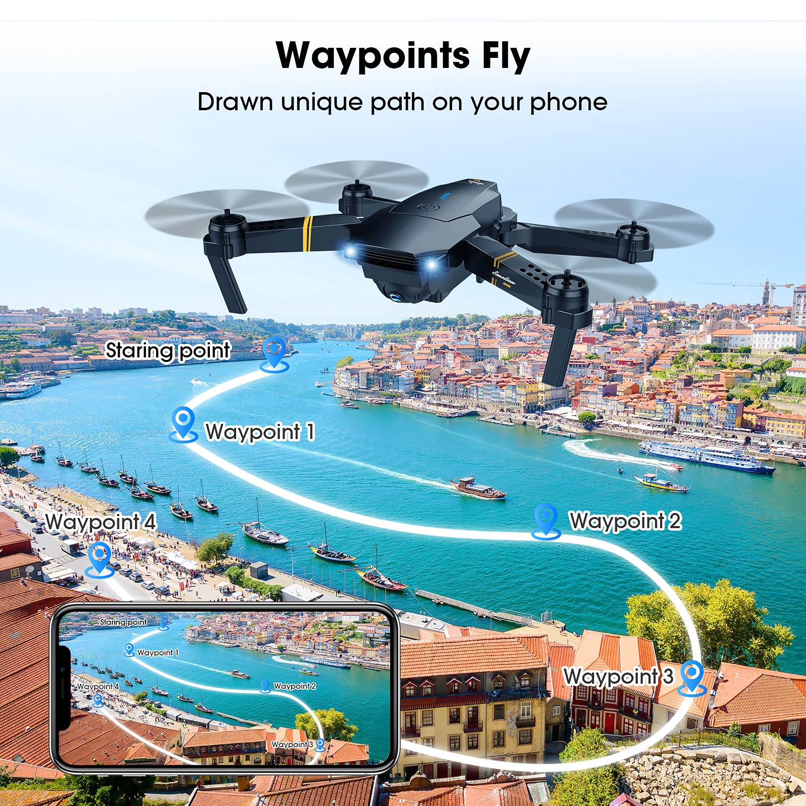 MOCVOO drone with propeller guards enhances safe flight.