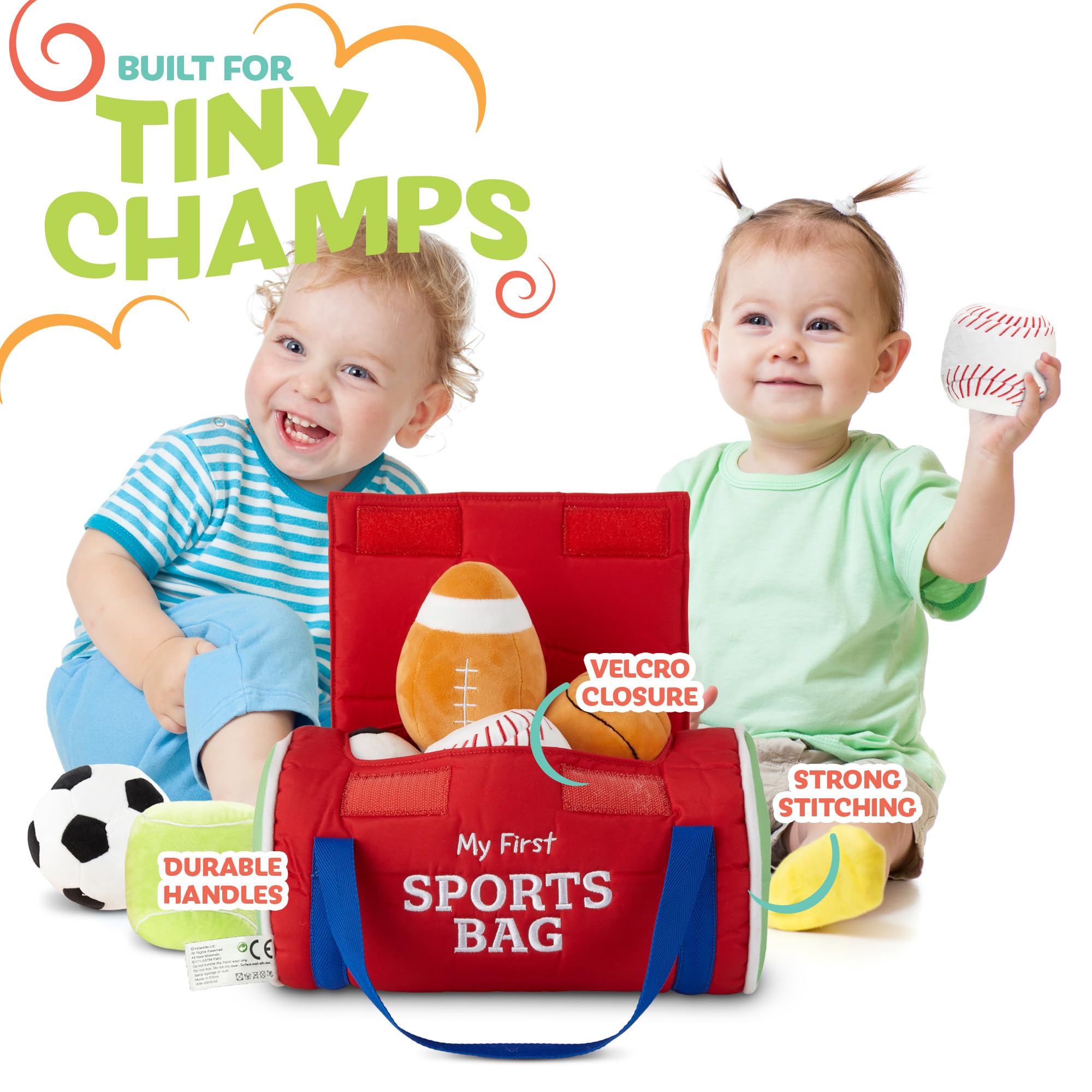 Modern Innovations Kidaddle crinkle baseball toy offers varied textures for learning through touch.