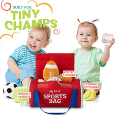 Modern Innovations Kidaddle crinkle baseball toy offers varied textures for learning through touch.