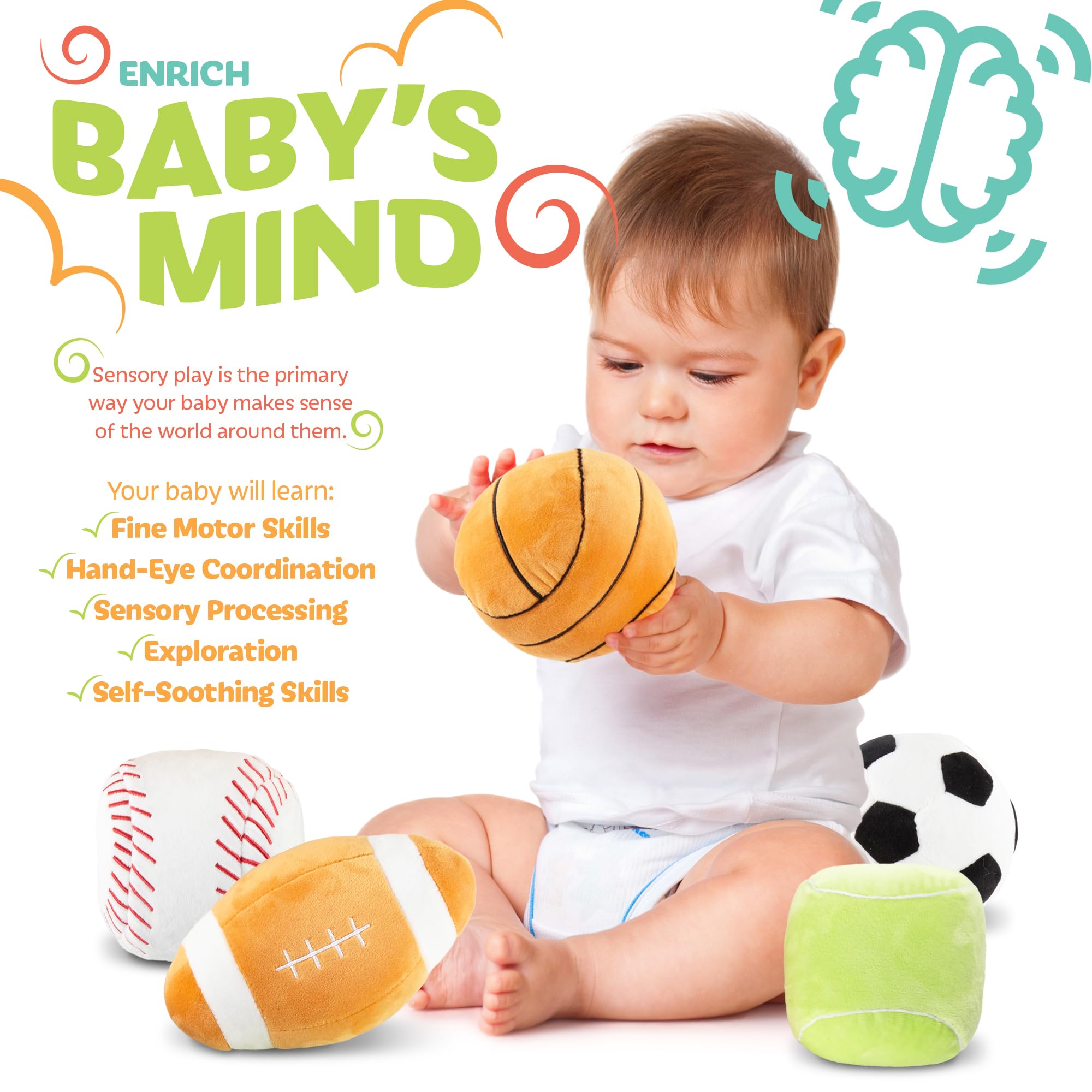 Modern Innovations Kidaddle squeaky soccer ball provides audible feedback to engage little hands.