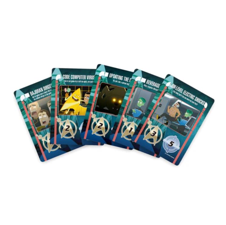 Modiphius Star Trek Lower Decks Buffer Time players hands showcasing decisions