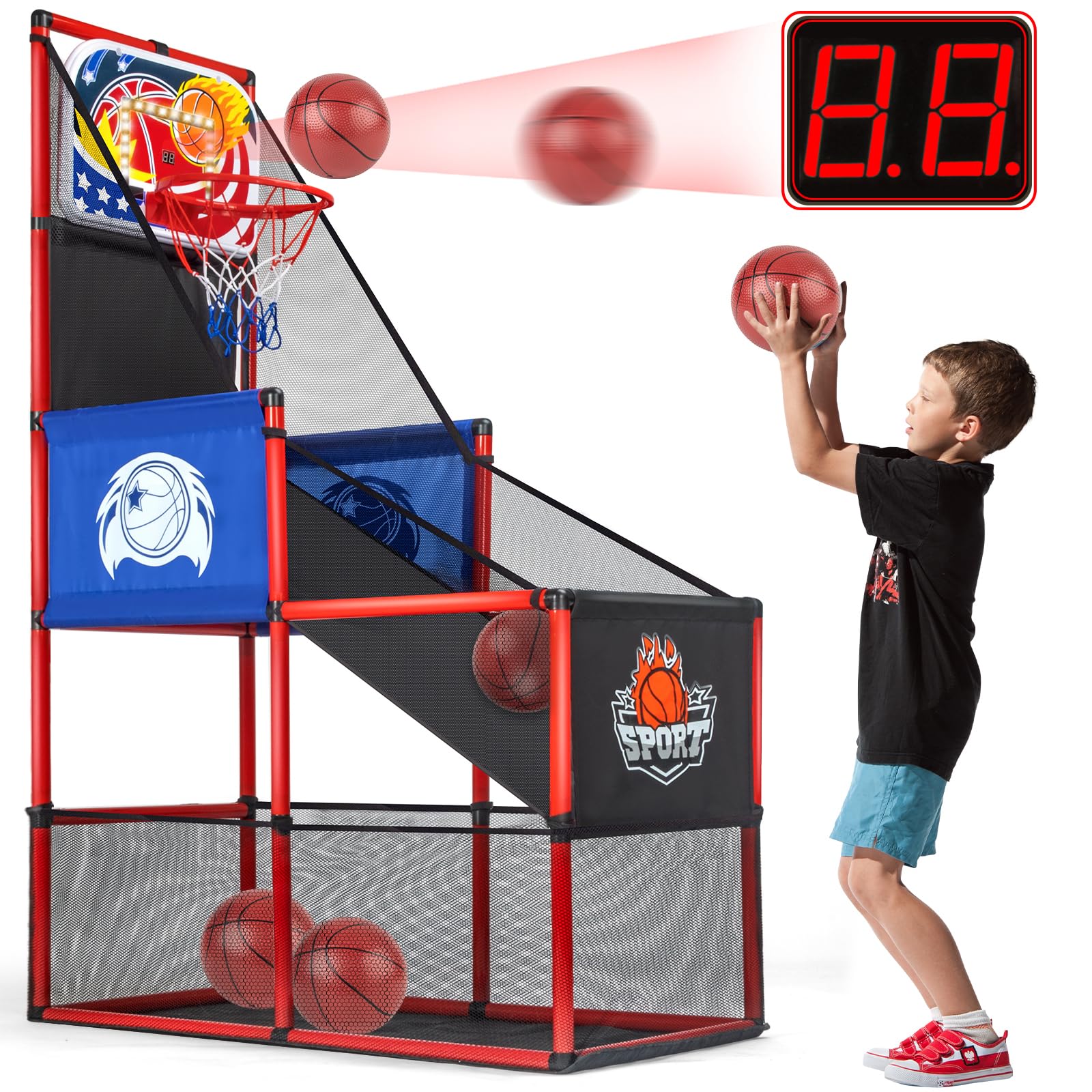 MOEAWS basketball arcade game with LED scoring in action for backyard fun
