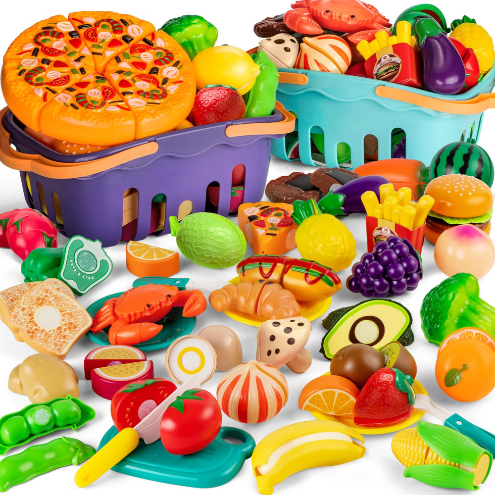 MOEAWS cutting play food set with 115 pieces for shared pretend cooking