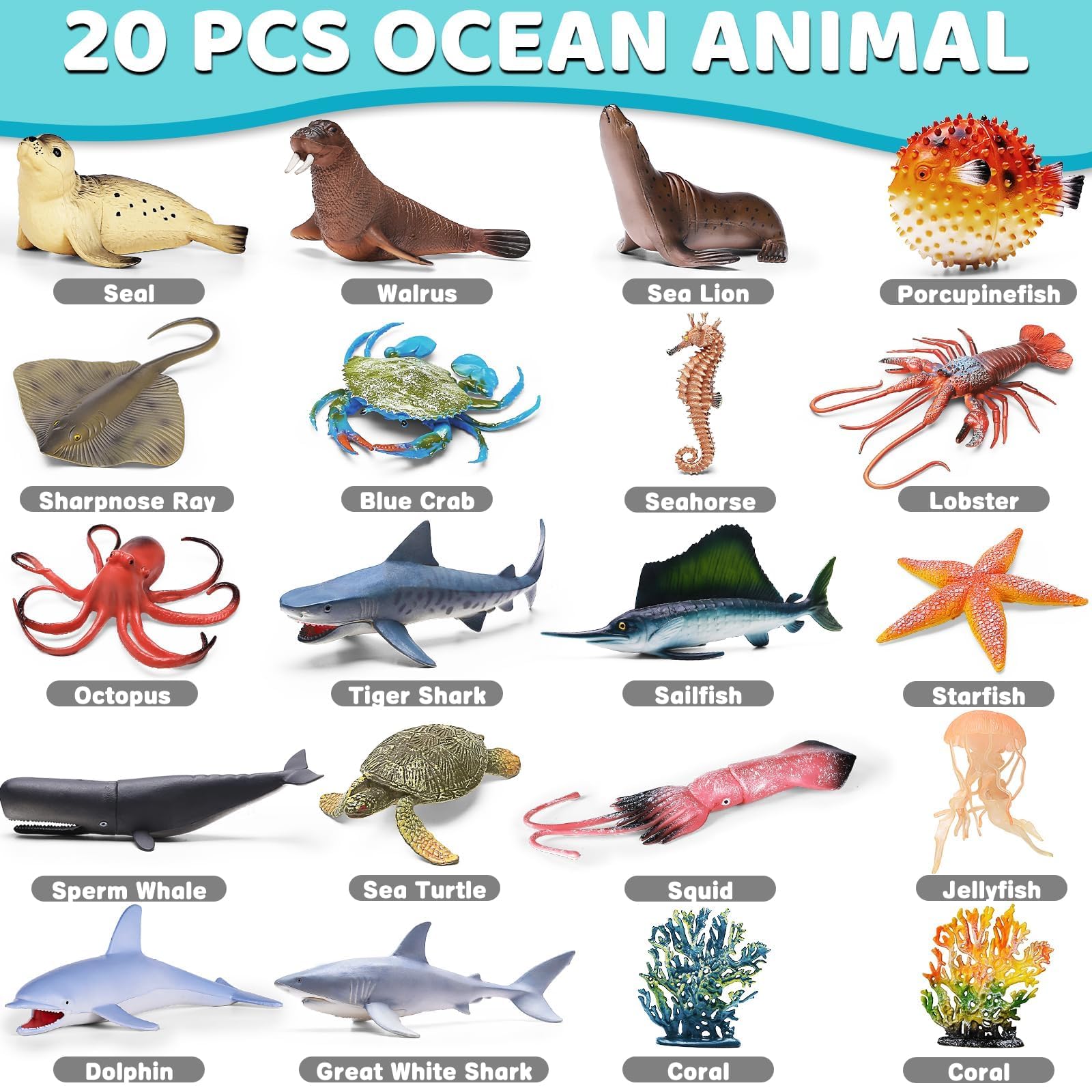 MOEAWS ocean walrus figure for imaginative undersea scenes and motor skills.