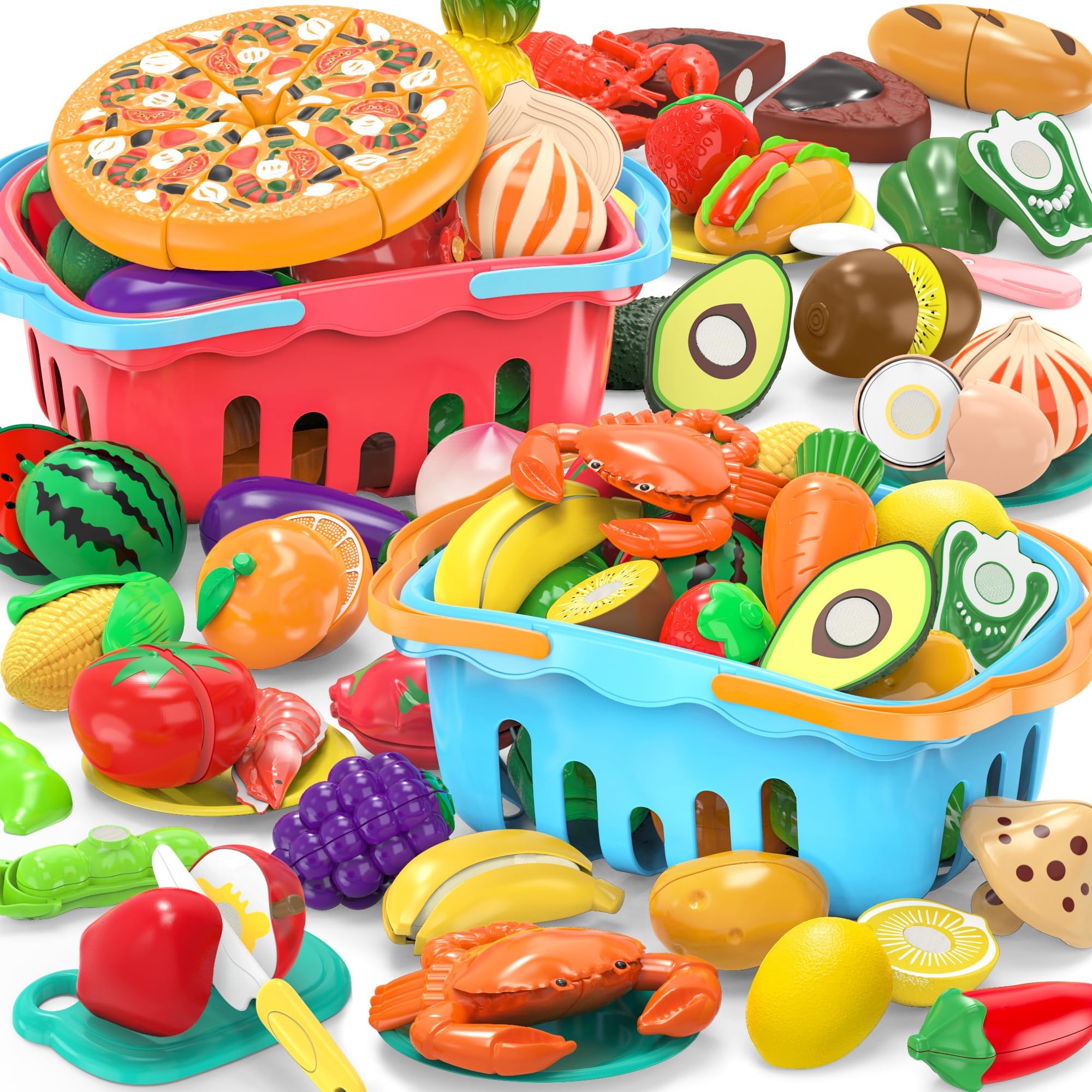MOEAWS cutting play food set collection for interactive learning with diverse pieces
