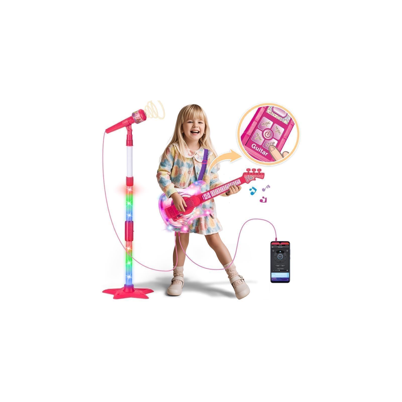MOEAWS pink kids guitar set ready for imaginative stage play in bright rooms