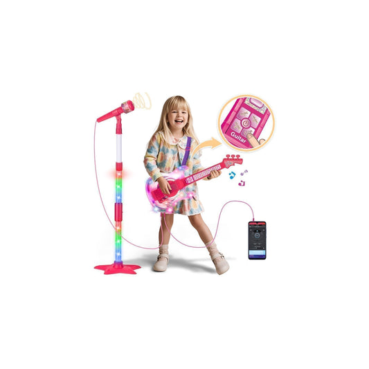 MOEAWS pink kids guitar set ready for imaginative stage play in bright rooms