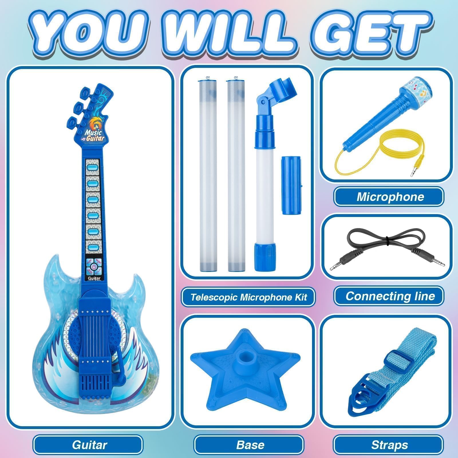 MOEAWS microphone with stand ready for kid karaoke and stage-like play.