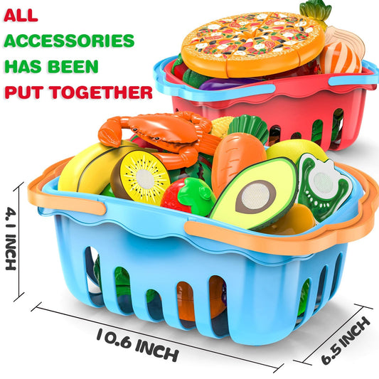 MOEAWS two baskets in red and blue organize pieces for quick cleanup