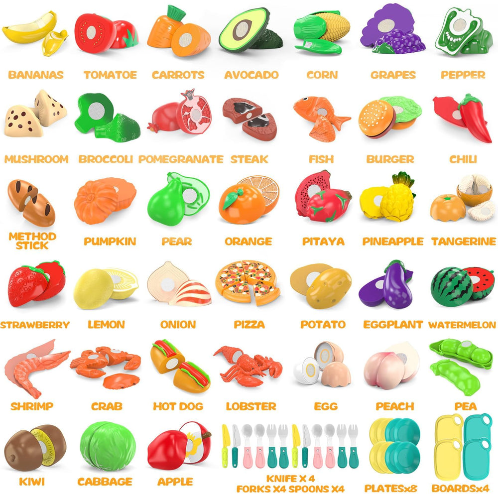 MOEAWS variety of foods including fruits vegetables pizza and lobster fuels imagination