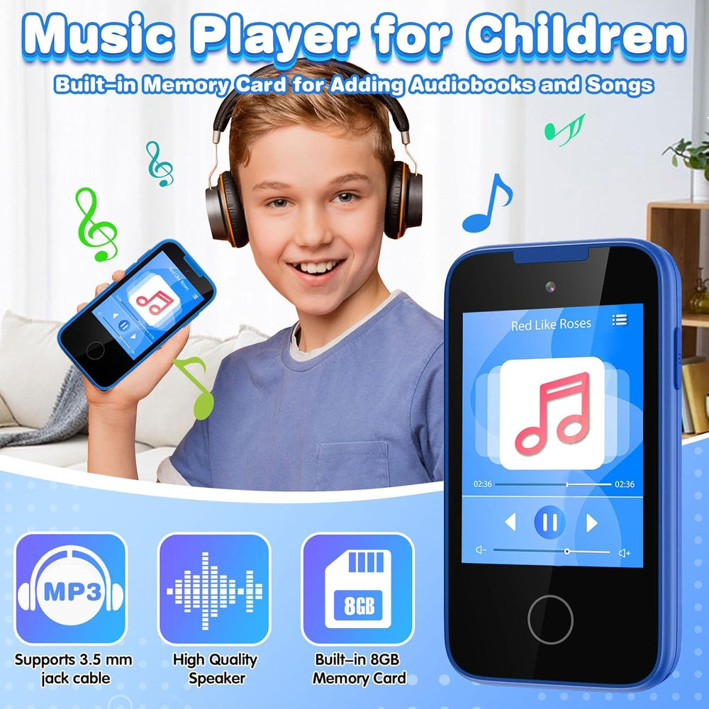MOFGDNI Kids Phone MP3 player lets kids listen to music anywhere.