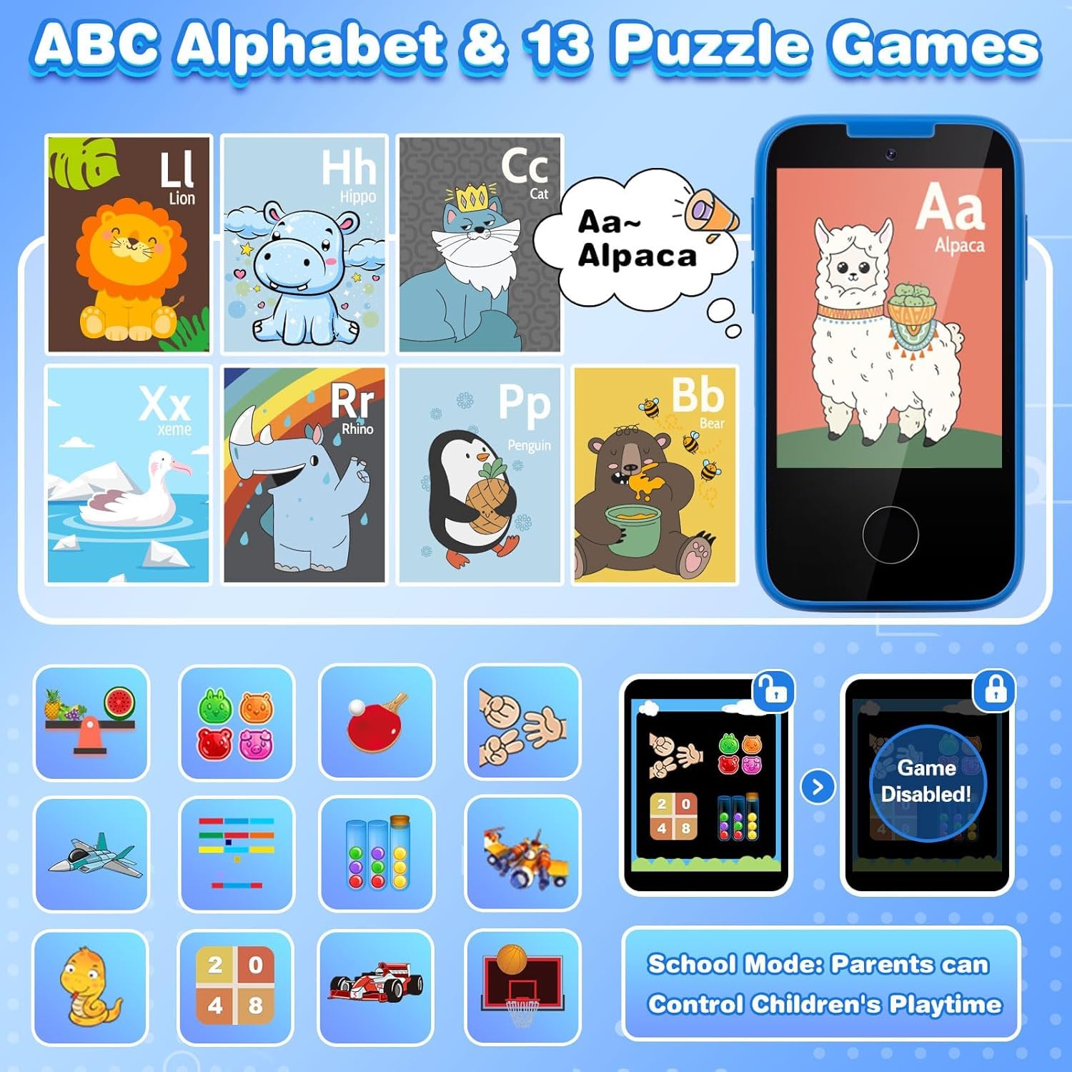 MOFGDNI Kids Phone with 23 stickers for creative photo moments.
