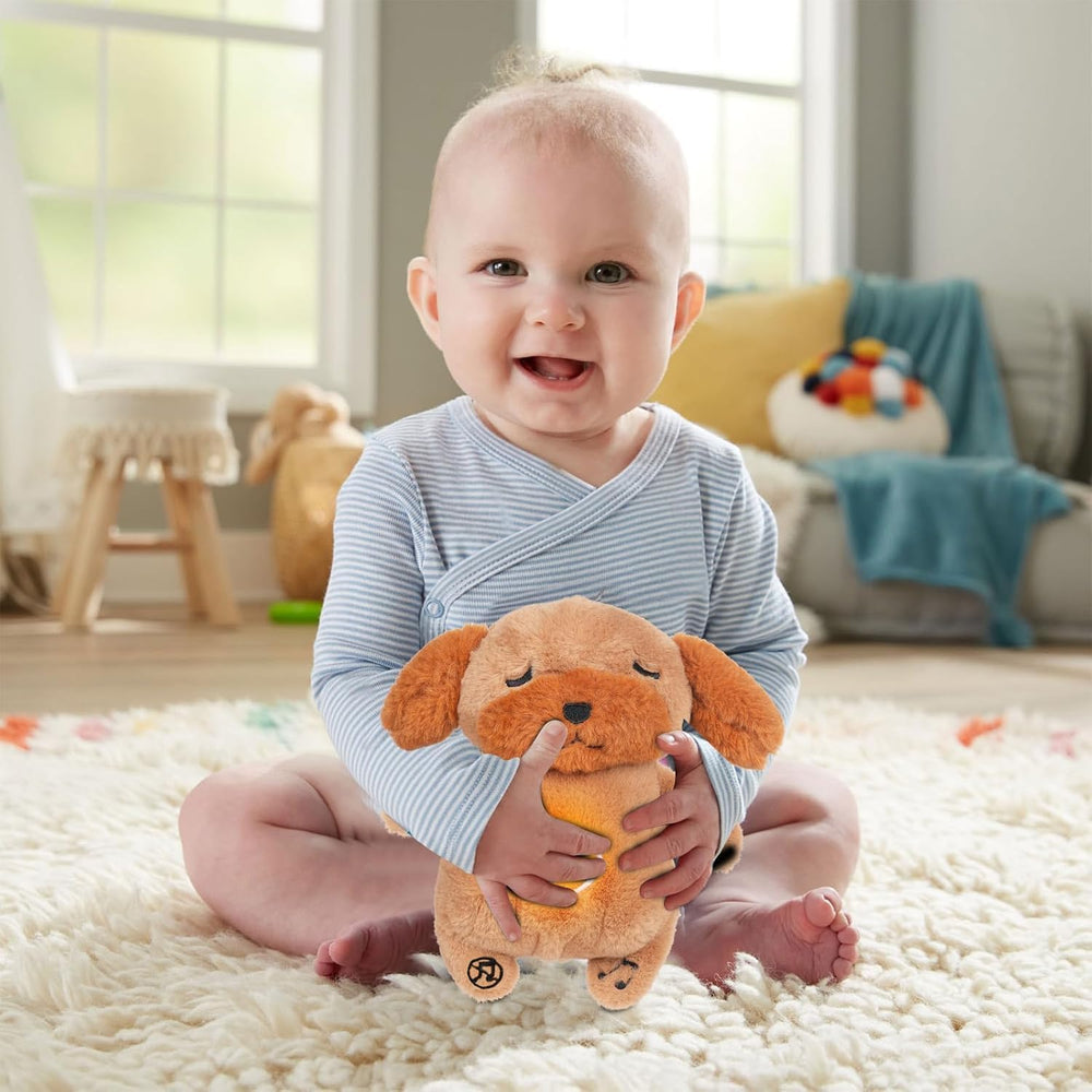 MOFUSAN dog plush emits gentle music for a soothing atmosphere