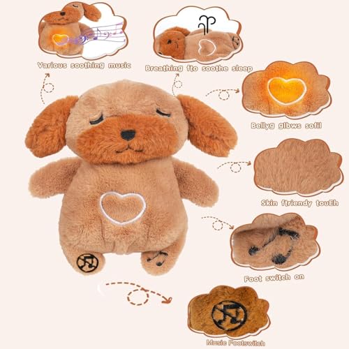 MOFUSAN sleeping dog plush with glowing lights enhances bedtime routines