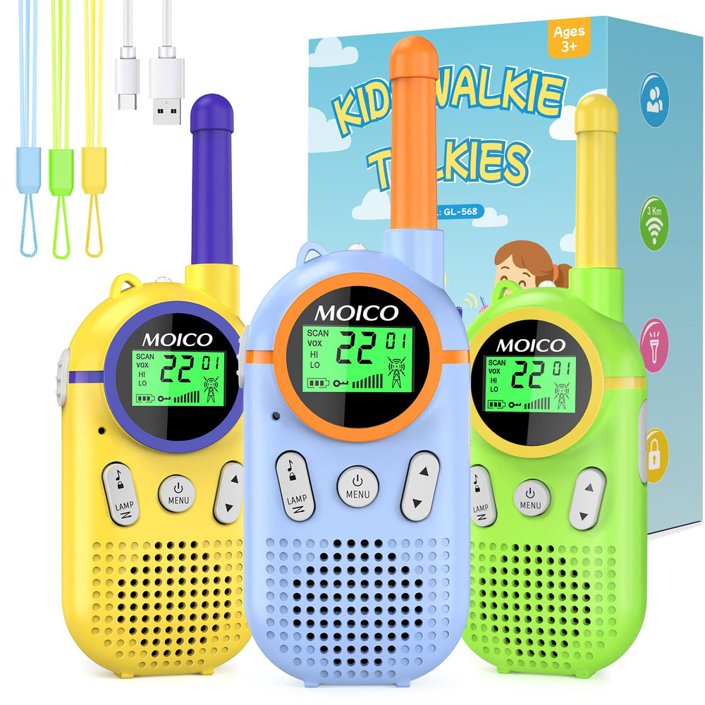 MOICO walkie talkie compact hands design for easy grip and safe play.