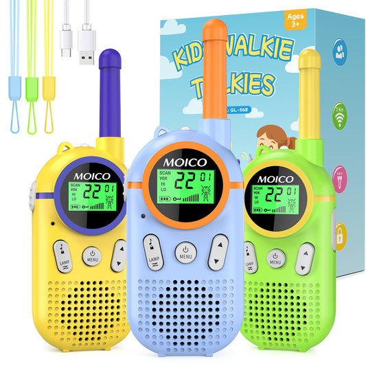 MOICO walkie talkie compact hands design for easy grip and safe play.