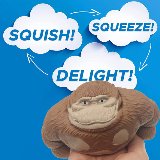 Moinin stress-relief monkey sits on a desk as a squeezable companion.