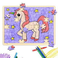 MoinKidz wooden jigsaw puzzle tray keeps pieces organized during crafting.