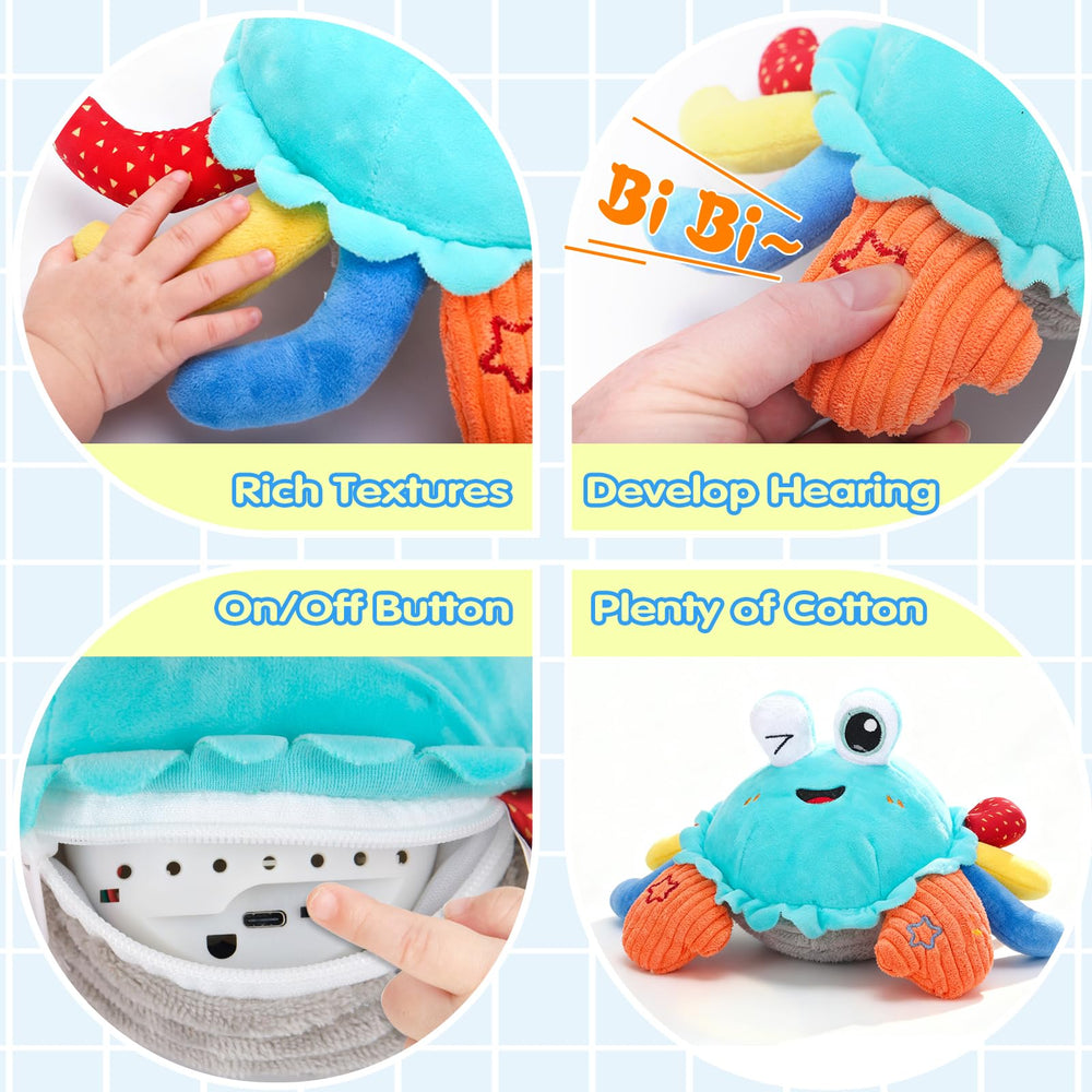 MOISTAR crab toy with vibrant colors captures toddler attention during exploration.