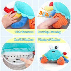 MOISTAR crab toy with vibrant colors captures toddler attention during exploration.
