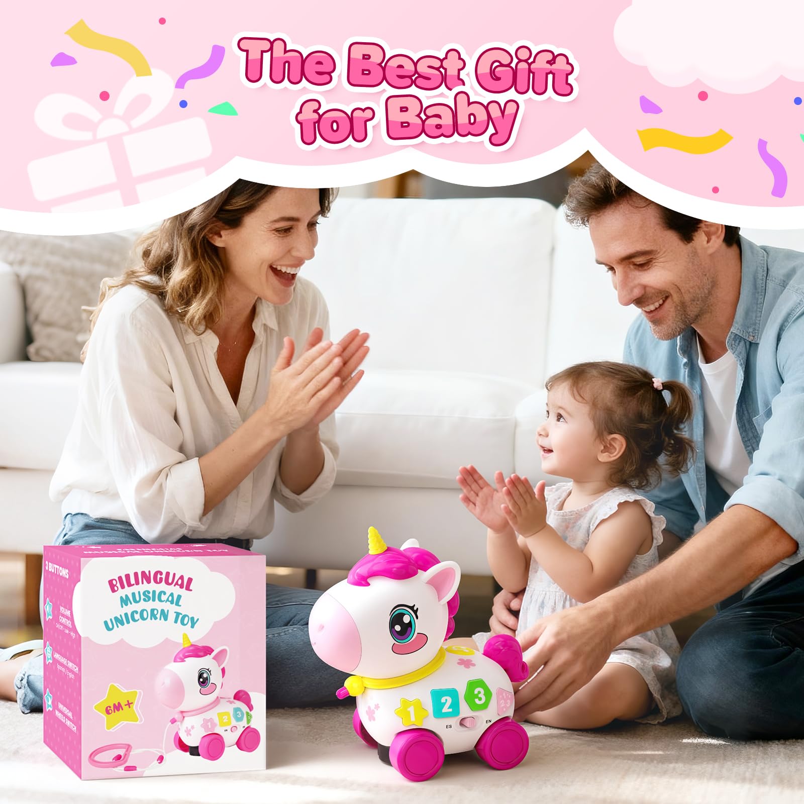 MOISTAR gift-ready musical unicorn toy for birthdays or holidays.