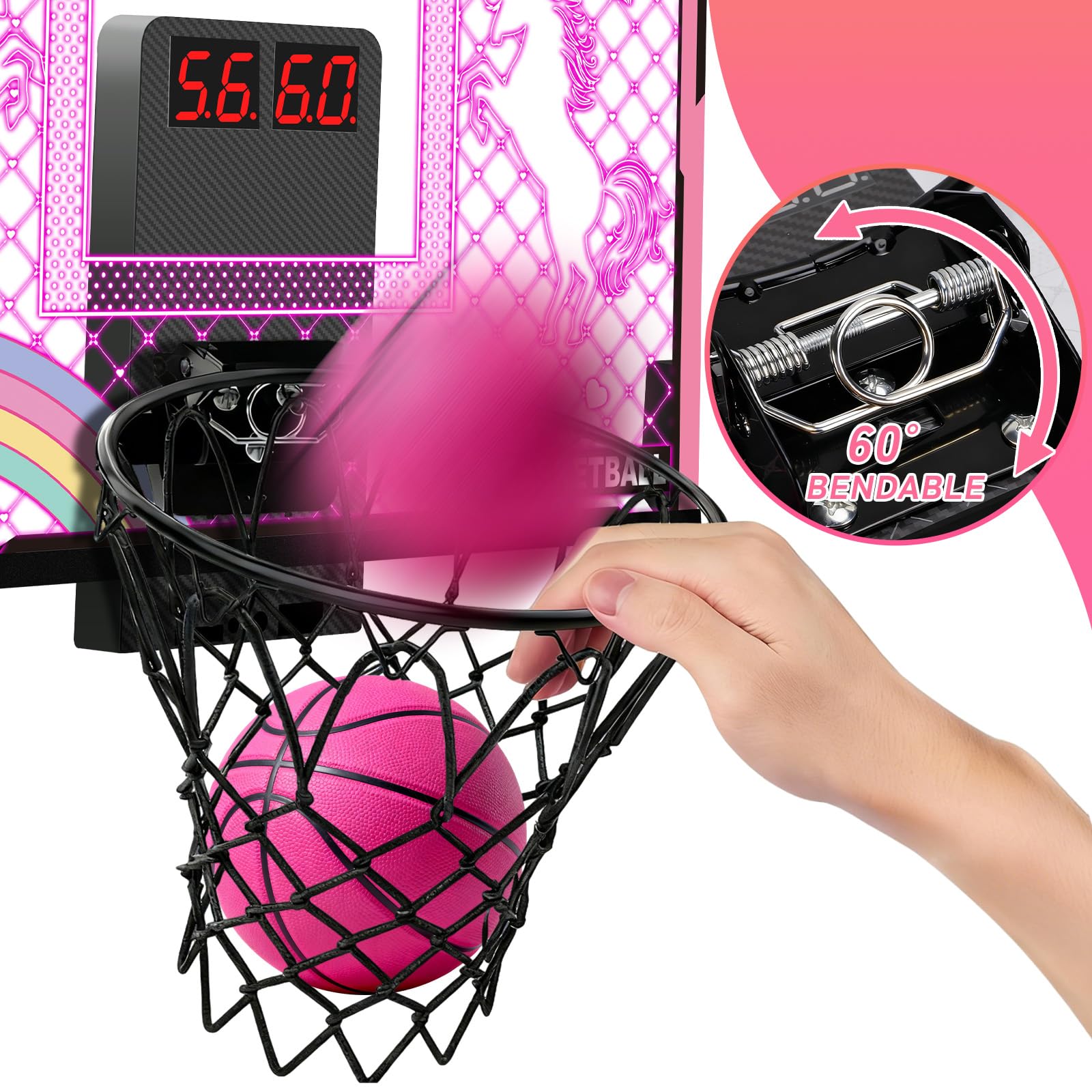 MOISTAR pink hoop with LED scoreboard for interactive scoring.