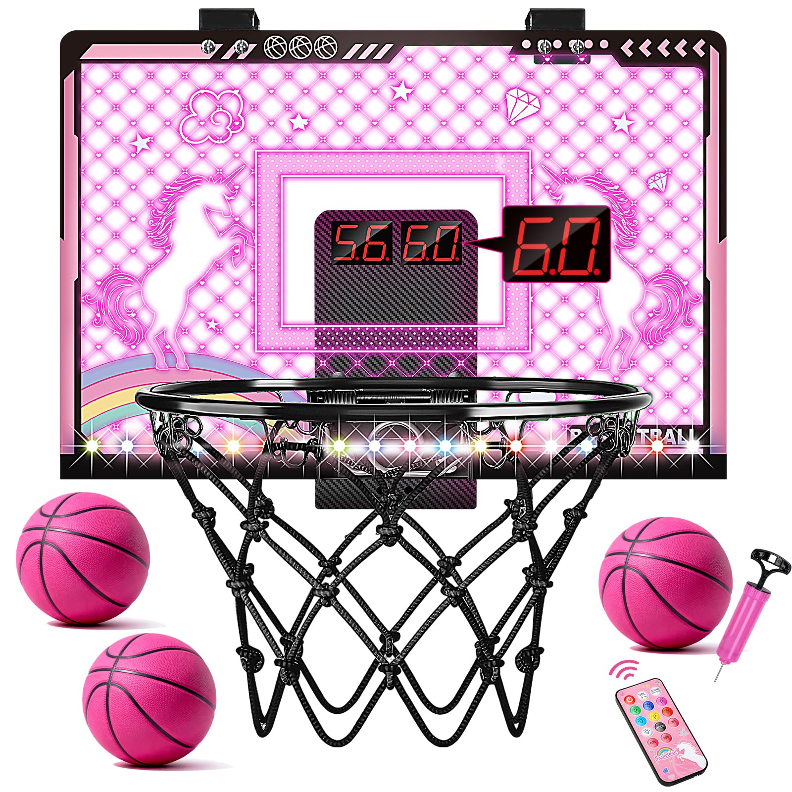 MOISTAR pink indoor hoop over door for quick kids' play.