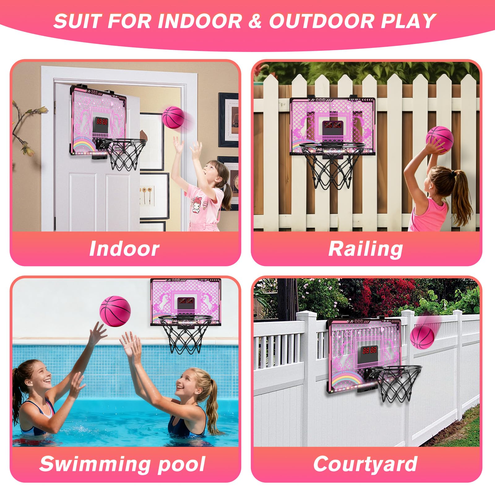 MOISTAR pink hoop includes three soft balls for play.