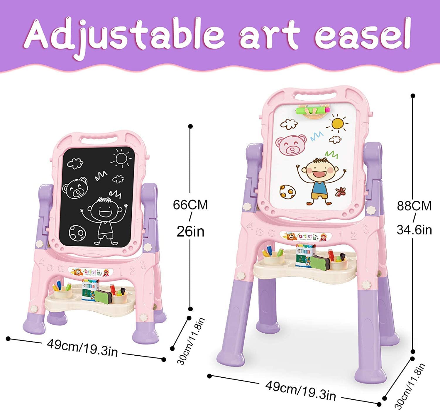 Mojitodon pink double-sided board easel ideal for drawing and learning