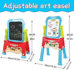 Mojitodon easel with double-sided magnetic board for whiteboard and blackboard use.