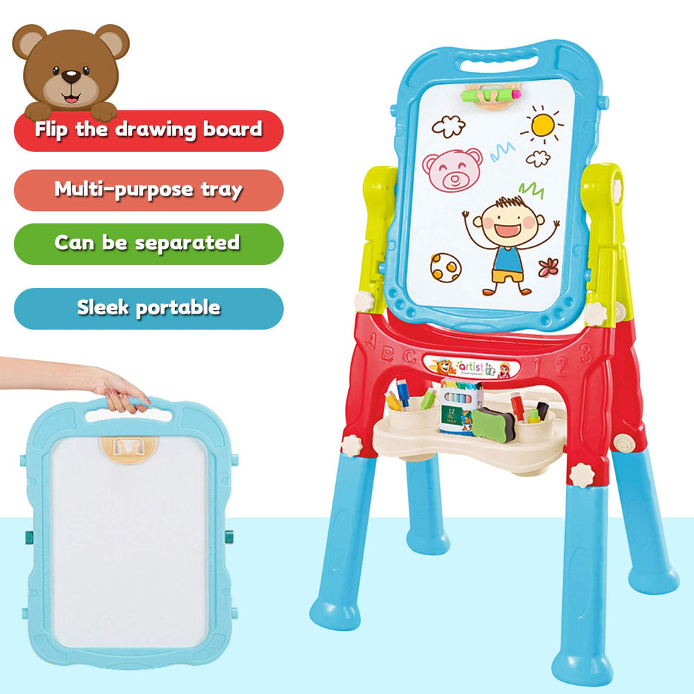 Mojitodon easel with height-adjustable legs tailored to growing children.