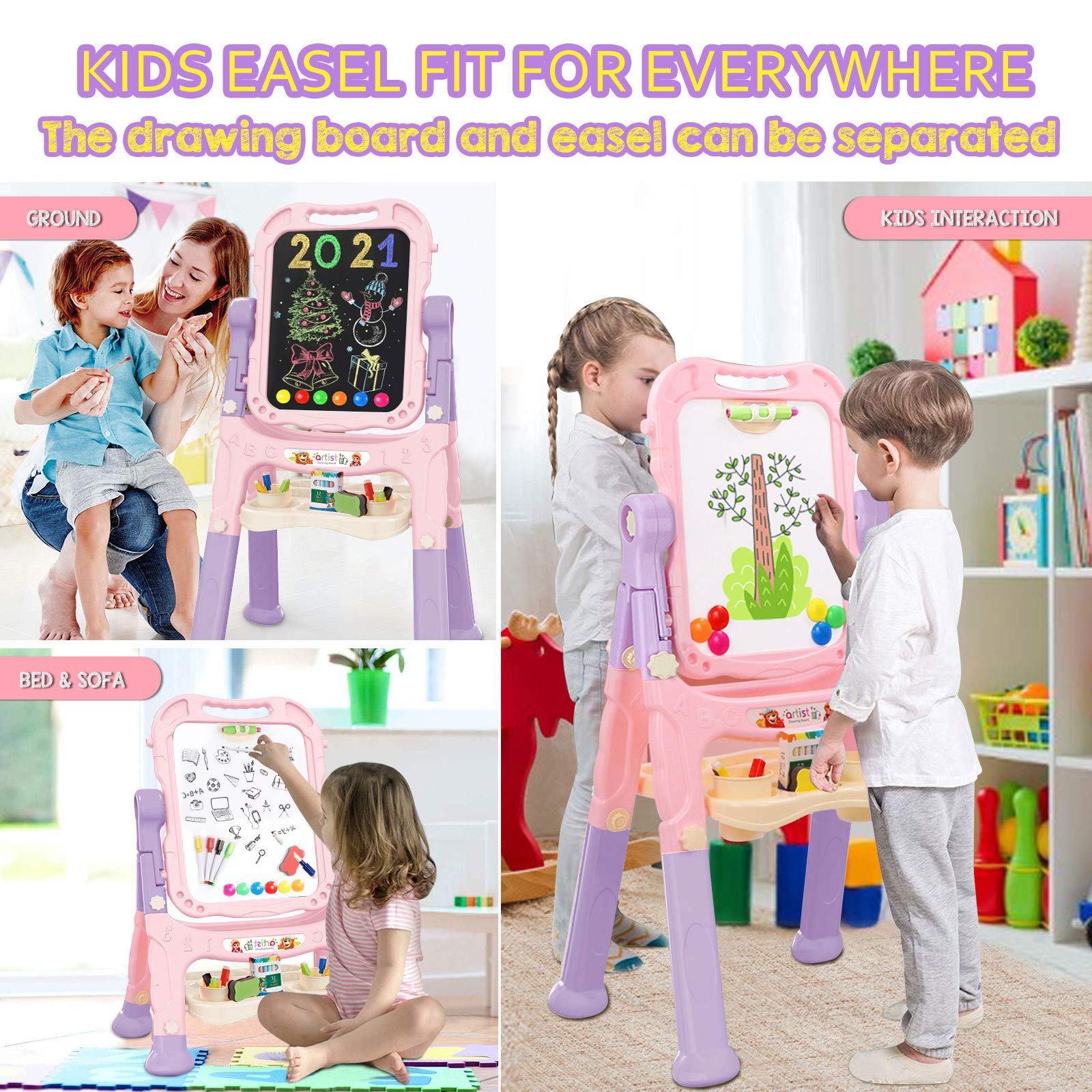 Mojitodon height-adjustable pink easel grows with your child